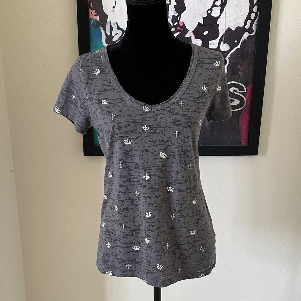 Sexy Distressed Rock Republic Gray Crown, Cross Patterned Women's Top Size M